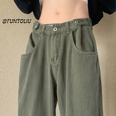 Men Jeans Retro Pants Oversize Army Green Jeans